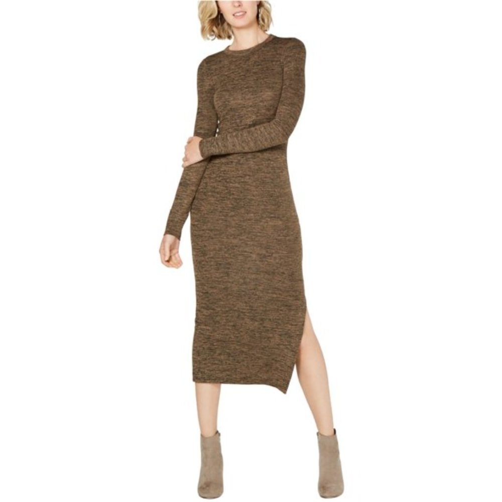 FRENCH CONNECTION Sweeter Long Sleeve Midi Sweater Dress Small, Camel-Black